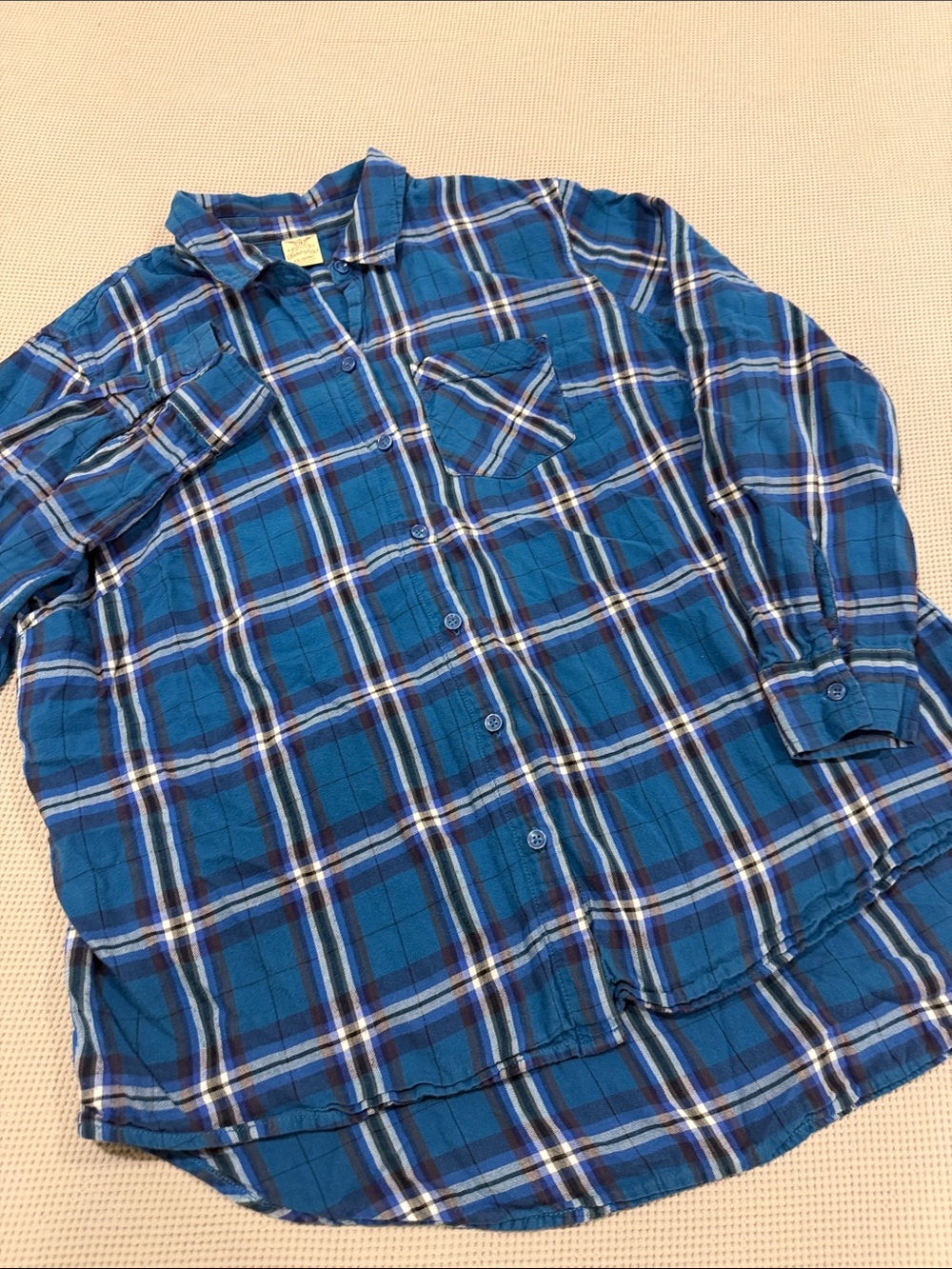 Faded Glory Blue Plaid Long-Sleeve Button-Down Shirt
